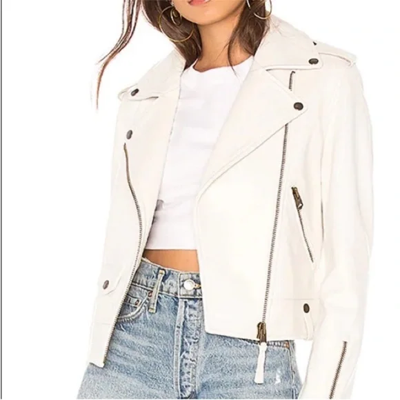 MACKAGE Women’s XXL Baya Jacket in White Lamb Leather Biker Moto CP25 - Picture 1 of 15